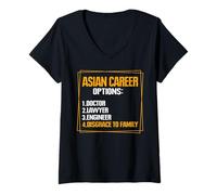 Femme Options de carrière asiatiques Médecin Avocat Ingénieur Disgrâce à Fami T-Shirt avec Col en V