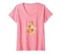 Femme Or de Septembre : Courage de Sensibilisation au Cancer chez l'enfant T-Shirt avec Col en V