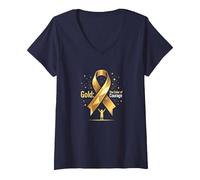 Femme Or de Septembre : Courage de Sensibilisation au Cancer chez l'enfant T-Shirt avec Col en V