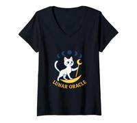 Femme Oracle Lunaire Mystic Moon Cat T-Shirt avec Col en V