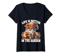 Femme Orange Fall GNOME Grandpa Life is Better in The Garden T-Shirt avec Col en V