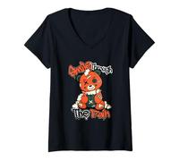 Femme Orange Grunge Ours Smile Through The Pain Street Luxe Design T-Shirt avec Col en V