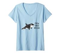 Femme Orca Whale Eat The Rich Gladys Orca Revolutionary T-Shirt avec Col en V