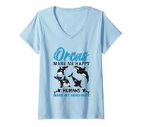 Femme Orcas Make me Happy! Orca Whale Lover Sea Animal Whale Whale T-Shirt avec Col en V