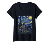 Femme Orchidée Inca péruvienne Van Gogh Nuit étoilée T-Shirt avec Col en V