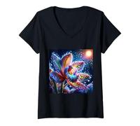 Femme Orchidée vibrante surréaliste fantastique T-Shirt avec Col en V