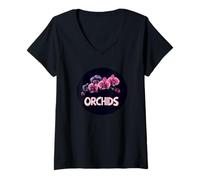 Femme Orchidées vibrantes pour célébrer la couleur de la nature T-Shirt avec Col en V