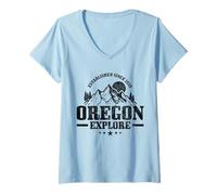Femme Oregon Est. 1859 Explorez Les Montagnes d'époque Randonnée T-Shirt avec Col en V