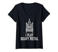 Femme Organiste d'église I Play Heavy Metal Christian Pastor Funny T-Shirt avec Col en V