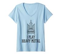 Femme Organiste d'église I Play Heavy Metal Christian Pastor Funny T-Shirt avec Col en V