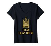 Femme Organiste d'église I Play Heavy Metal Christian Pastor Funny T-Shirt avec Col en V