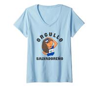 Femme Orgullo Salvadoreño Bandera El Salvador Bandeau Drapeau Latina T-Shirt avec Col en V