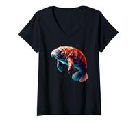 Femme Origami Art Lamantin Lamantins Vache de mer T-Shirt avec Col en V