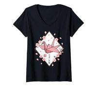 Femme Origami Crane Esthétique - Origami Japonais Kawaii T-Shirt avec Col en V