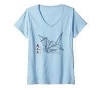 Femme Origami Grue - Kanji Japonais pour la Paix et l'espoir T-Shirt avec Col en V