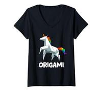 Femme Origami Japonais Licorne Arc-en-Ciel Anime T-Shirt avec Col en V