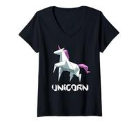 Femme Origami Japonais Mignon Licorne Arc-en-Ciel Origami T-Shirt avec Col en V
