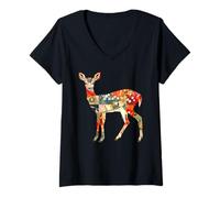 Femme Origami Japonais Nara Deer T pour Les Fans du Japon Nara T-Shirt avec Col en V