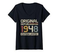Femme Original 1948 Cadeau Anniversaire 77 Ans tshirt anniv 77 ans T-Shirt avec Col en V