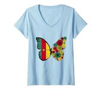 Femme Origine camerounaise Cameroun Racines Fierté Papillon T-Shirt avec Col en V