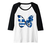 Femme Origine Grecque Drapeau Grèce Papillon Racines grecques Manche Raglan