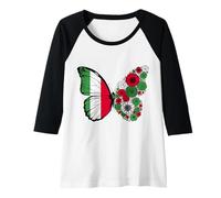 Femme Origine Italienne Drapeau Italie Papillon Racines Italiennes Manche Raglan
