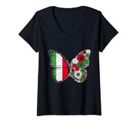 Femme Origine Italienne Drapeau Italie Papillon Racines Italiennes T-Shirt avec Col en V