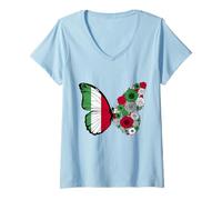 Femme Origine Italienne Italie Fierté Papillon Racines Italiennes T-Shirt avec Col en V