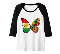 Femme Origine kurde Drapeau Kurdistan Papillon Racines kurdes Manche Raglan