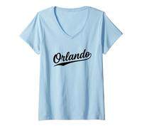 Femme Orlando Florida Cool Retro Script Années 70 Texte Blanc Vintage T-Shirt avec Col en V