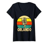 Femme Orlando Microphone rétro avec nom Amusant des années 80 Vintage Lovers T-Shirt avec Col en V