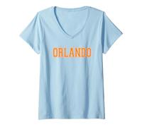 Femme Orlando Varsity Sports Lettrage Athletic Style Graphic T-Shirt avec Col en V