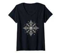 Femme Ornement Flocon de Neige Mystique Hiver Art païen T-Shirt avec Col en V