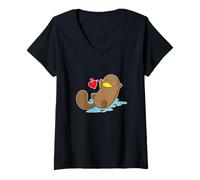 Femme Ornithorynque Amoureux T-Shirt avec Col en V