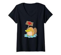 Femme Ornithorynque avec Signe de cœur T-Shirt avec Col en V