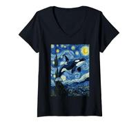 Femme Orque Orque Van Gogh Nuit étoilée Art T-Shirt avec Col en V