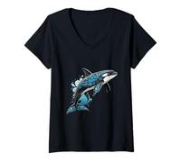 Femme Orque tribal avec accents bleu océan T-Shirt avec Col en V
