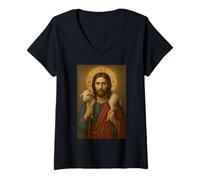 Femme Orthodoxe Christ l'icône du Bon Berger - Agneau de Dieu T-Shirt avec Col en V