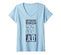 Femme Orthodoxe Depuis 33 AD Christianisme Oriental Byzantin T-Shirt avec Col en V