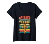 Femme Orthodoxe Mon Église a écrit Votre Bible Orthodoxe Oriental T-Shirt avec Col en V