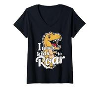 Femme Orthophoniste I Teach Kids to Roar Dinosaur Dino T-Shirt avec Col en V
