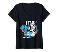 Femme Orthophoniste I Teach Kids to Roar Dinosaur Dino T-Shirt avec Col en V