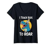 Femme Orthophoniste I Teach Kids to Roar Dinosaur T-Shirt avec Col en V
