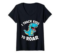 Femme Orthophoniste I Teach Kids to Roar Dinosaur T-Shirt avec Col en V