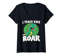 Femme Orthophoniste I Teach Kids to Roar Dinosaur T-Shirt avec Col en V