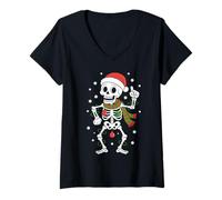 Femme Os de Noël Squelette drôle de Père Noël T-Shirt avec Col en V