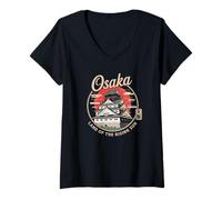 Femme Osaka Japan Castle Kanji Osaka Castle Souvenir T-Shirt avec Col en V
