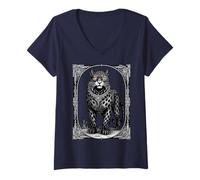 Femme Ose Ars Goetia Demon Leopard T-Shirt avec Col en V