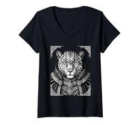 Femme Ose Le Roi Léopard des Ombres T-Shirt avec Col en V