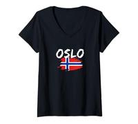 Femme Oslo Drapeau de la Norvège T-Shirt avec Col en V